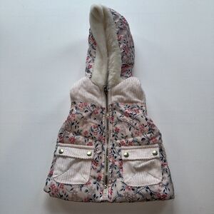 Little Lass 12 Month Pink Floral Winter Puffer Vest Coat Jacket Faux Fur Hood